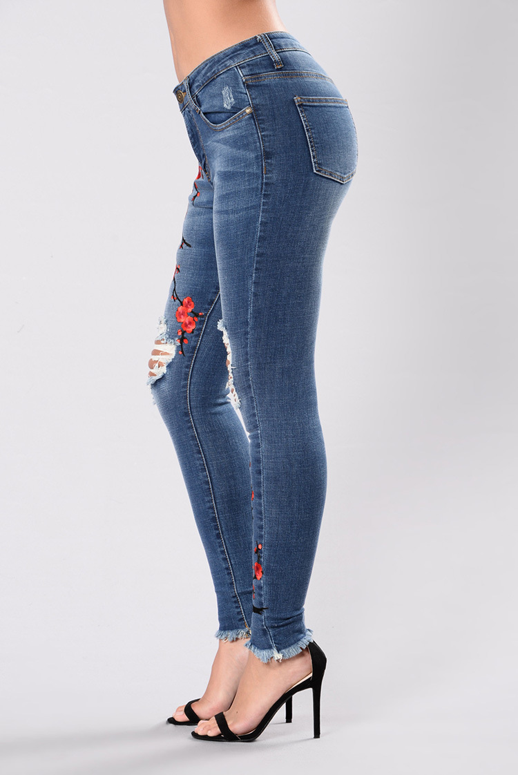 SZ60106 flower embroidered jeans